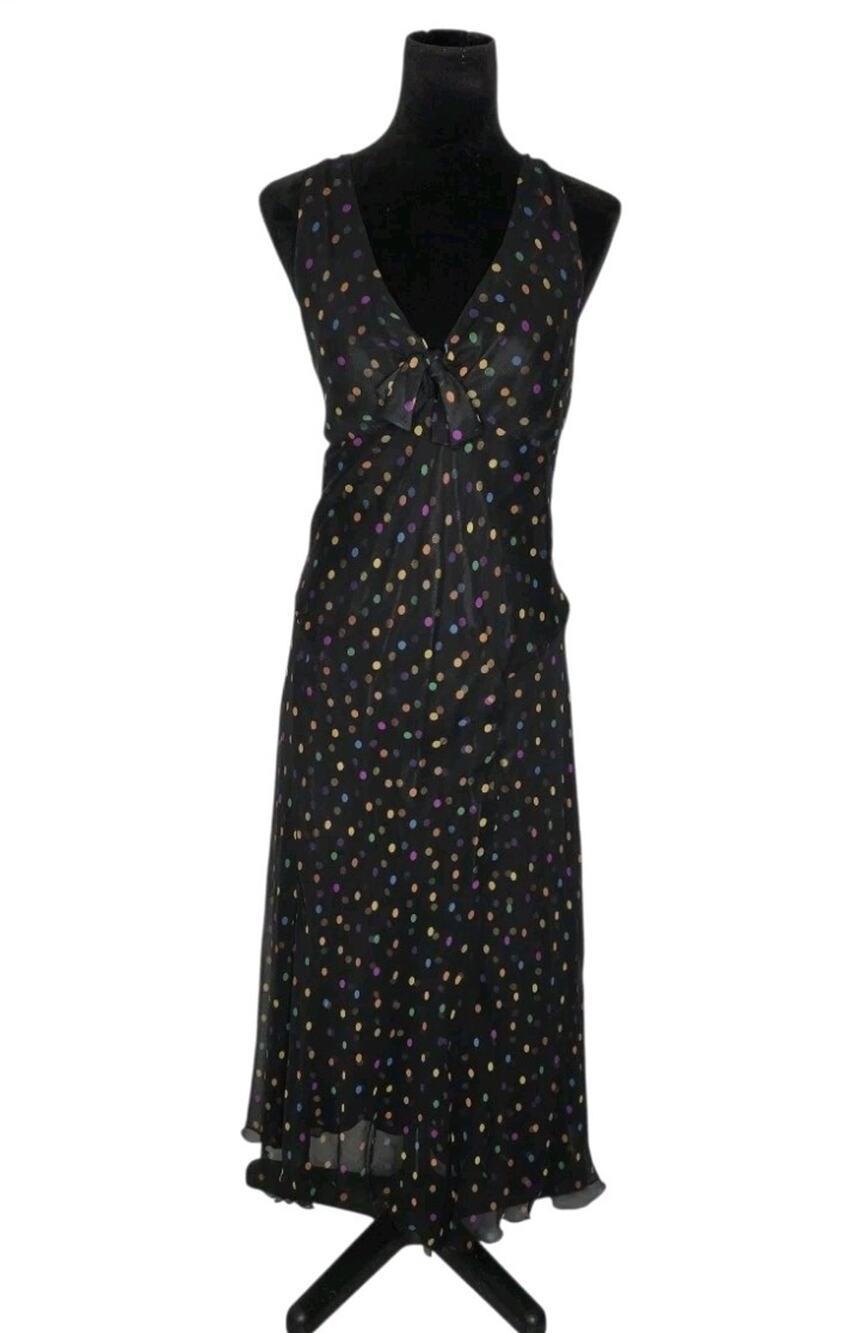 Fiori di Zucca 100% Silk Multicolor Polka Dot Open Back Midi Dress Sz 12 Y2K